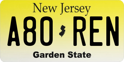 NJ license plate A80REN