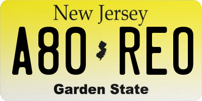 NJ license plate A80REO