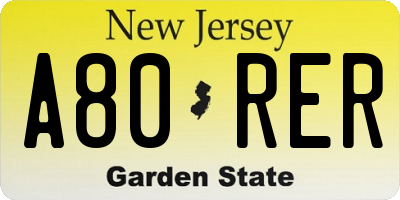 NJ license plate A80RER