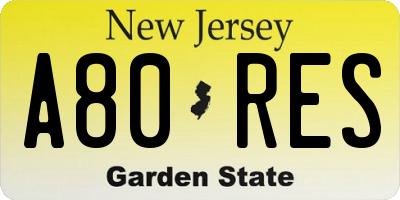 NJ license plate A80RES