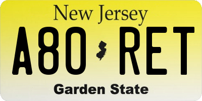 NJ license plate A80RET