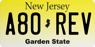 NJ license plate A80REV
