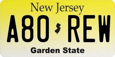 NJ license plate A80REW
