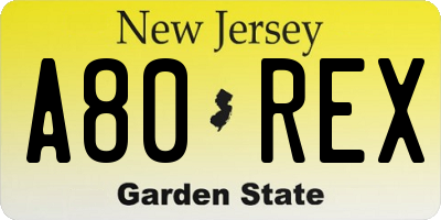 NJ license plate A80REX