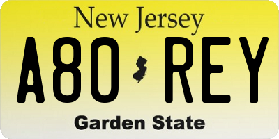 NJ license plate A80REY