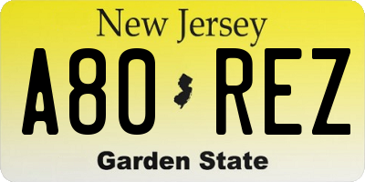 NJ license plate A80REZ