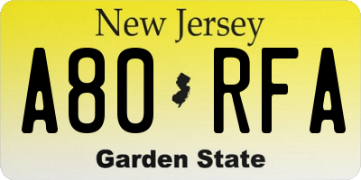 NJ license plate A80RFA