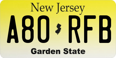 NJ license plate A80RFB