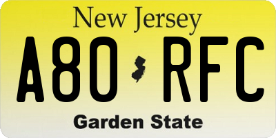 NJ license plate A80RFC