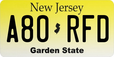 NJ license plate A80RFD