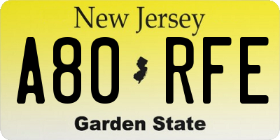 NJ license plate A80RFE