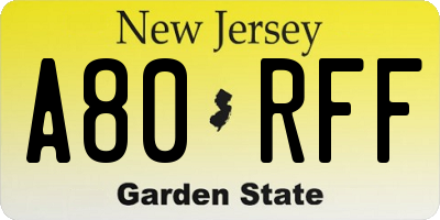 NJ license plate A80RFF