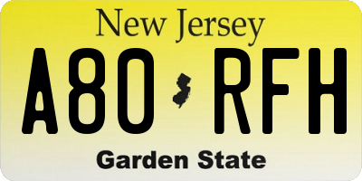 NJ license plate A80RFH