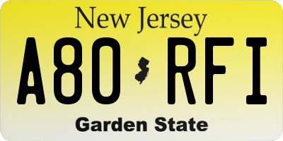 NJ license plate A80RFI