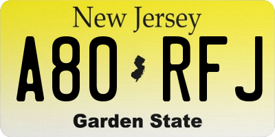 NJ license plate A80RFJ
