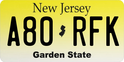 NJ license plate A80RFK