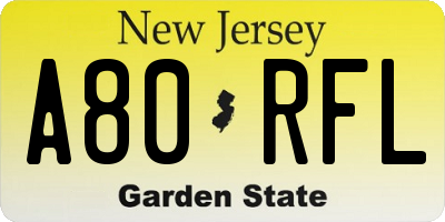 NJ license plate A80RFL