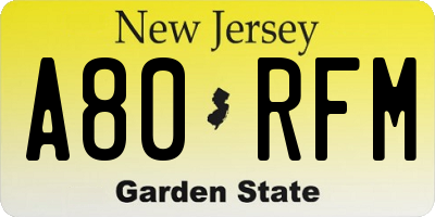 NJ license plate A80RFM