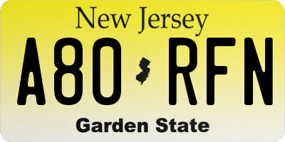 NJ license plate A80RFN