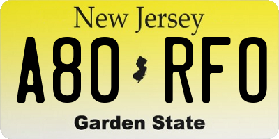 NJ license plate A80RFO