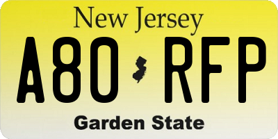 NJ license plate A80RFP
