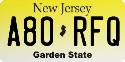NJ license plate A80RFQ