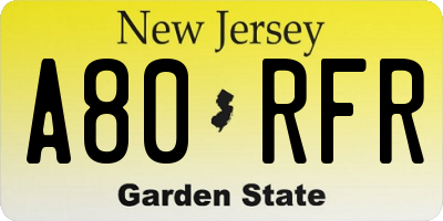 NJ license plate A80RFR