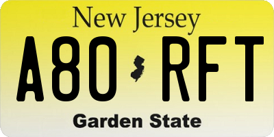 NJ license plate A80RFT