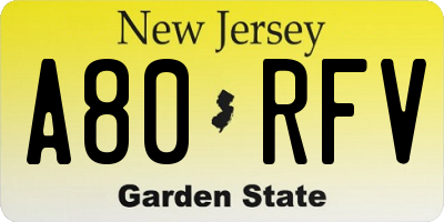 NJ license plate A80RFV