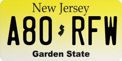 NJ license plate A80RFW