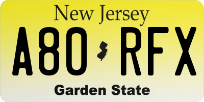 NJ license plate A80RFX