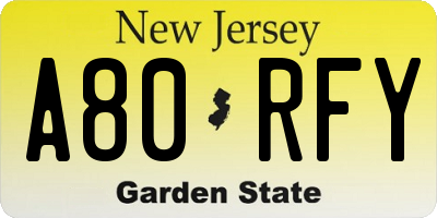 NJ license plate A80RFY