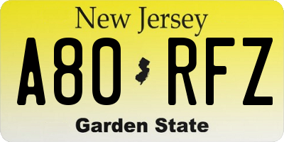 NJ license plate A80RFZ