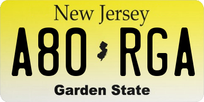 NJ license plate A80RGA