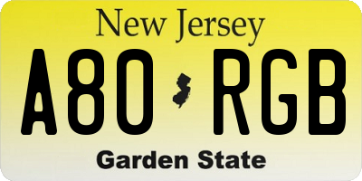 NJ license plate A80RGB