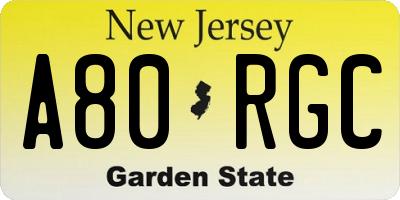NJ license plate A80RGC