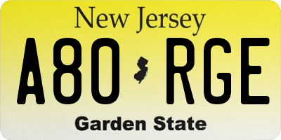 NJ license plate A80RGE