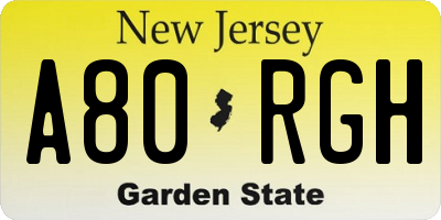 NJ license plate A80RGH