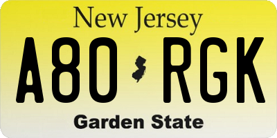 NJ license plate A80RGK