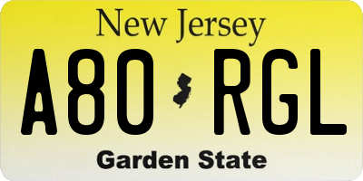 NJ license plate A80RGL