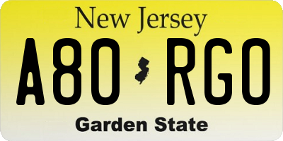 NJ license plate A80RGO