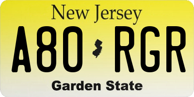 NJ license plate A80RGR