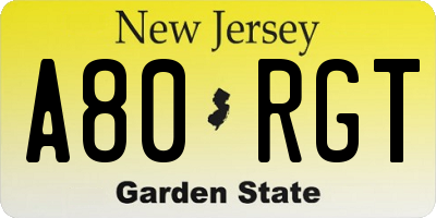 NJ license plate A80RGT