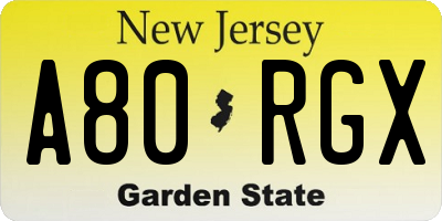 NJ license plate A80RGX