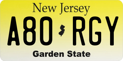 NJ license plate A80RGY