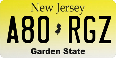 NJ license plate A80RGZ