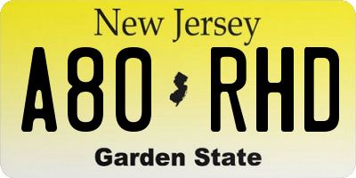 NJ license plate A80RHD