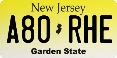 NJ license plate A80RHE
