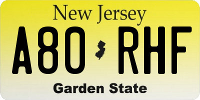 NJ license plate A80RHF