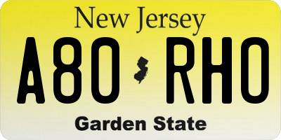 NJ license plate A80RHO